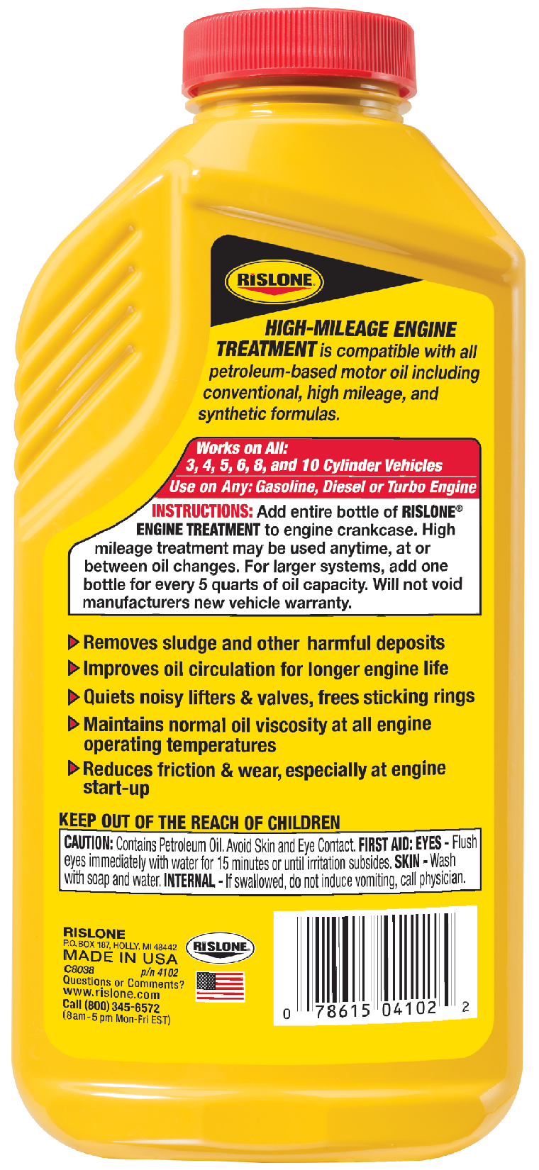 High Mileage Engine Treatment Reduce Friction Clean Engine Rislone